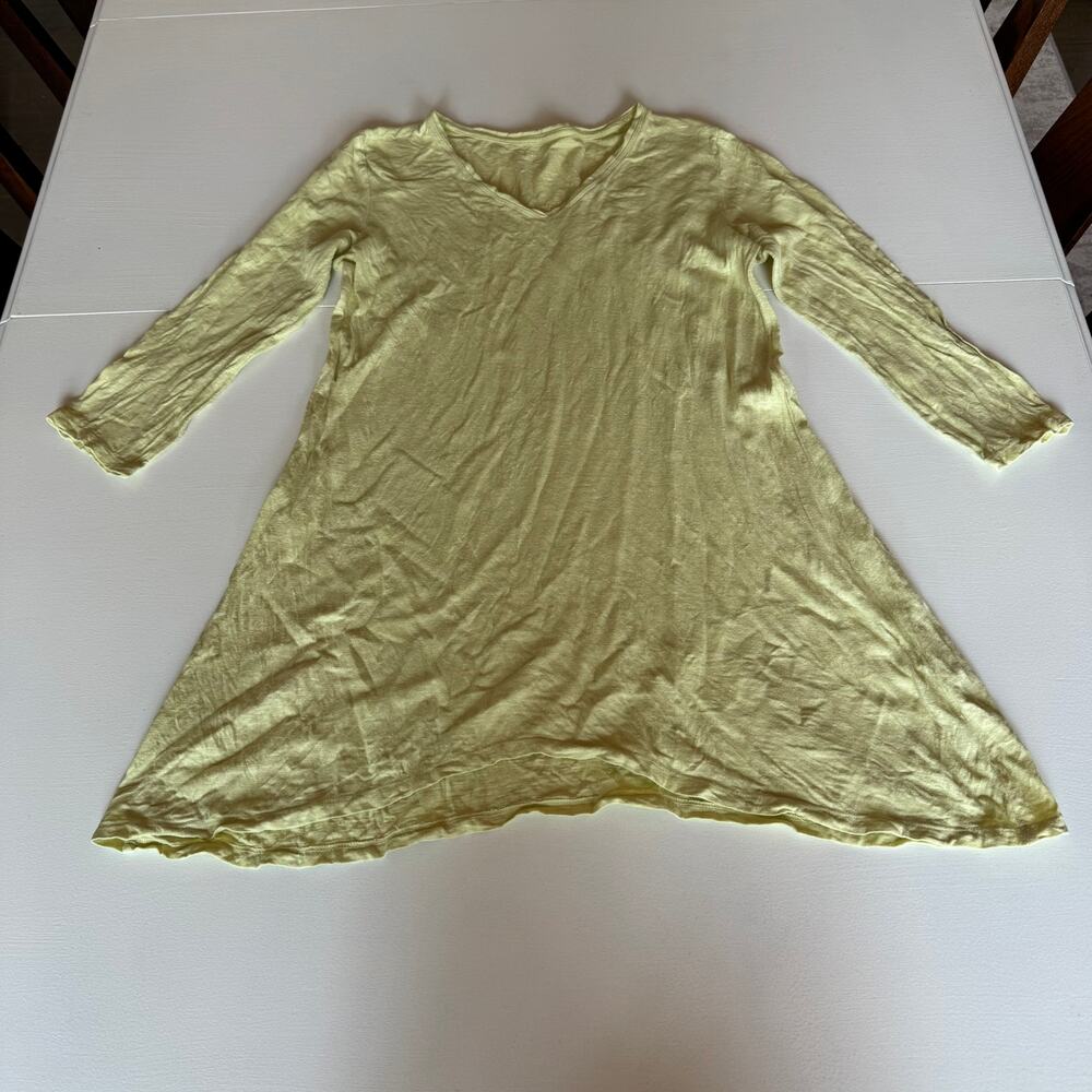 Eileen Fisher Organic Cotton Hemp Swing Top XS Yellow 3/4 Sleeve Slub Lagenlook